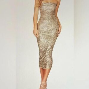 REVOLVE NOOKIE Fantasy Midi Dress | NWT | XS | Gold | Revolve